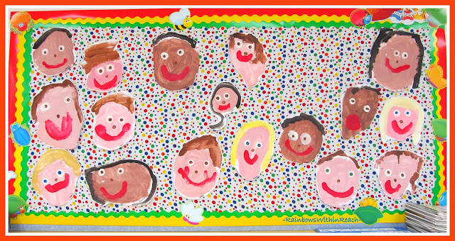 photo of: Kindergarten Painted Portraits via RainbowsWithinReach Bulletin Board RoundUP