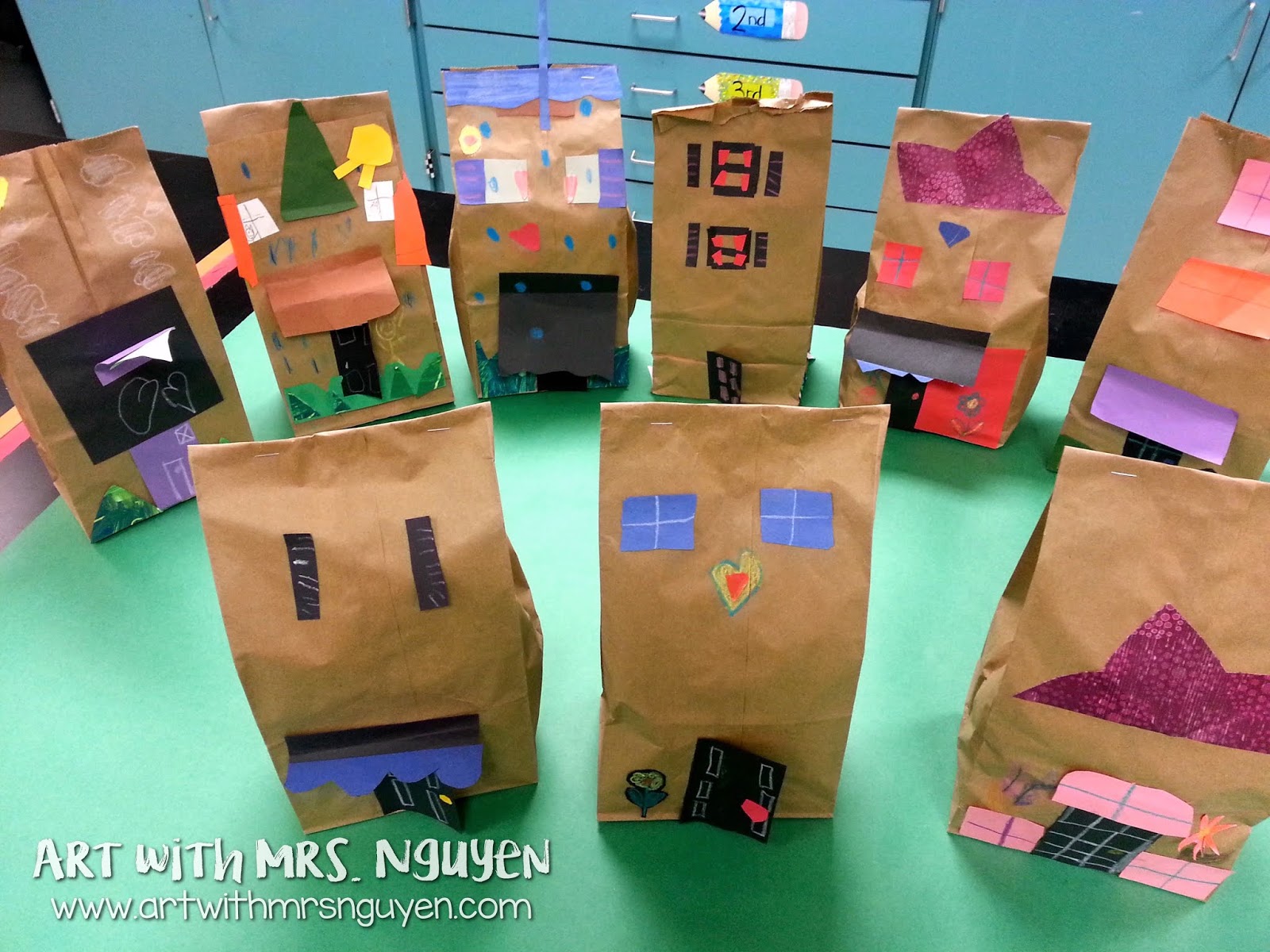 Paper Bag Buildings (1st) Art with Mrs. Nguyen