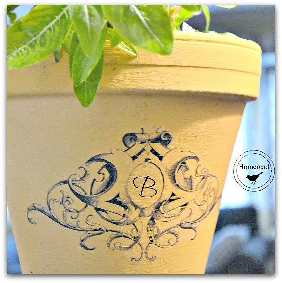 Yellow planter with transfer