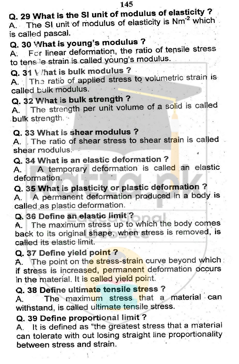 Physics of Solids Short Questions Notes