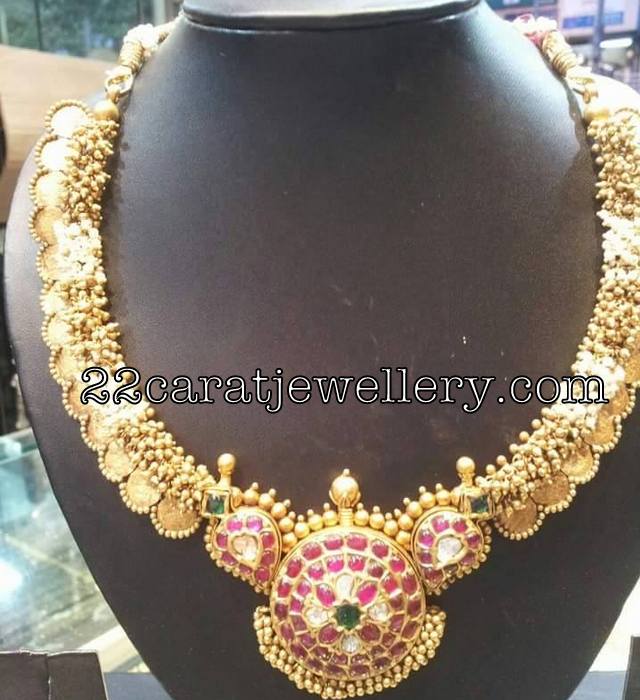 Kasu Necklace with Gold Muvvalu - Jewellery Designs