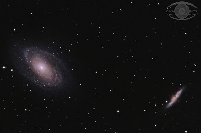 M81 - Bode's Galaxy and M82 - the Cigar Galaxy shot through an 8" telescope