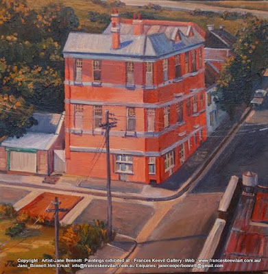 plein air oil painting of the "ex Pyrmont Arms" in Pyrmont by artist Jane Bennett