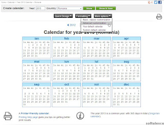 Generator calendar - TimeAndDate.com - setari avansate