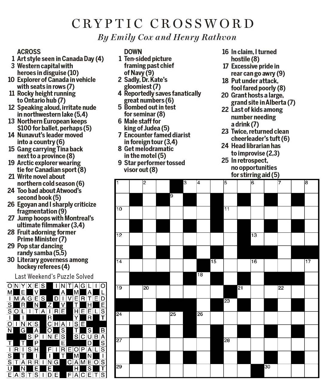 National Post Cryptic Crossword Forum Saturday June 30 2018 O Canada