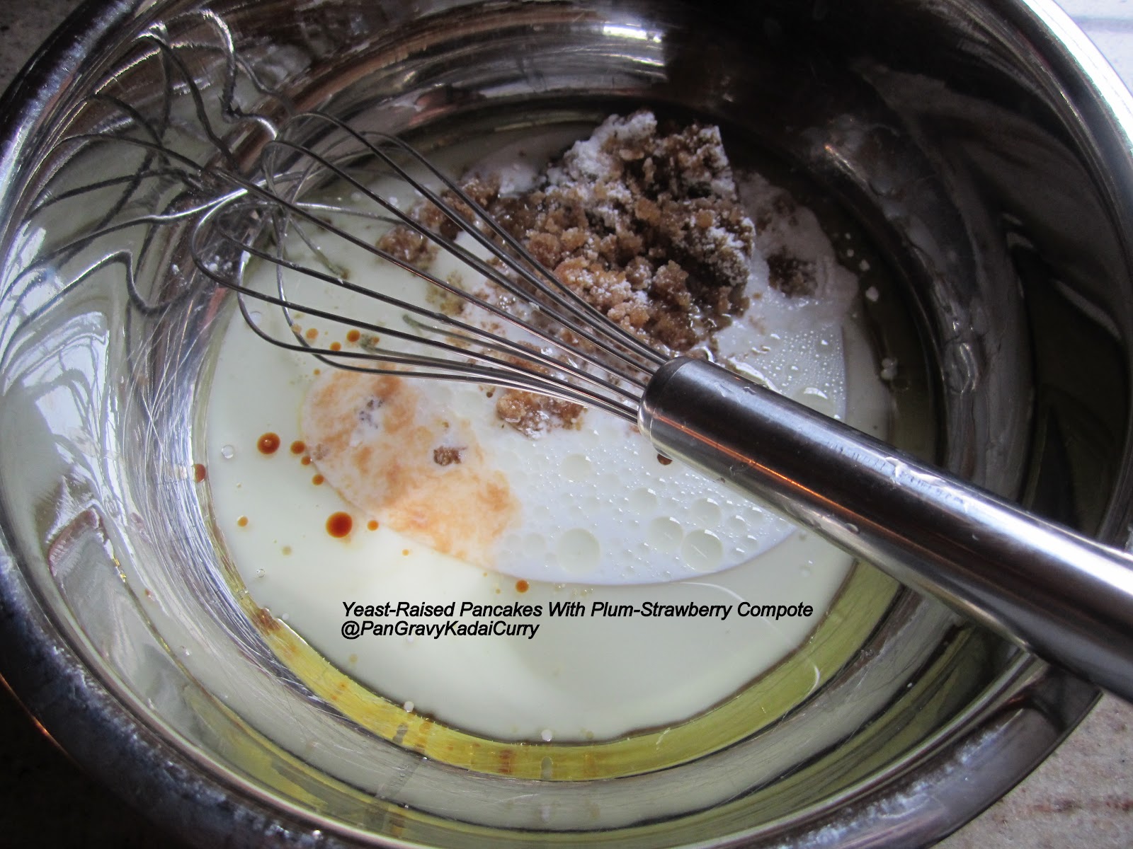 Pan Gravy Kadai Curry Eggless "Yeast Raised" Pancakes With Plum