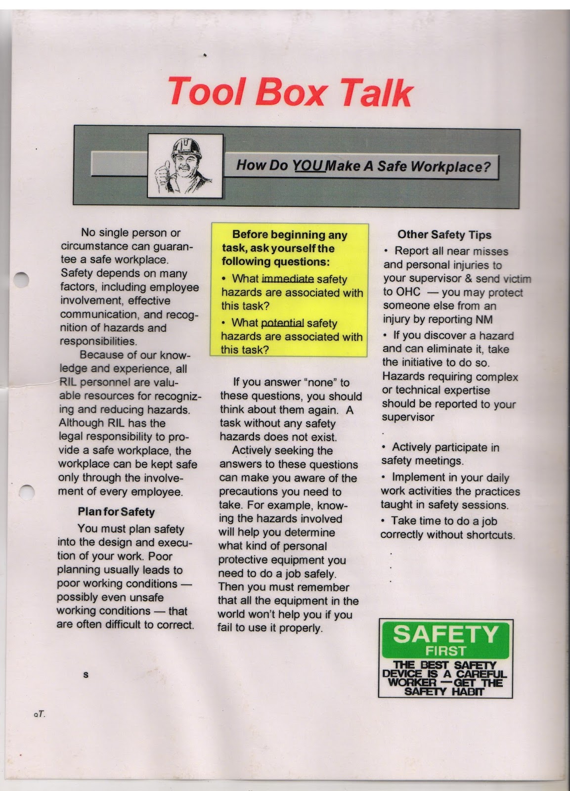 Very very simple safety tool box talk material part 03 