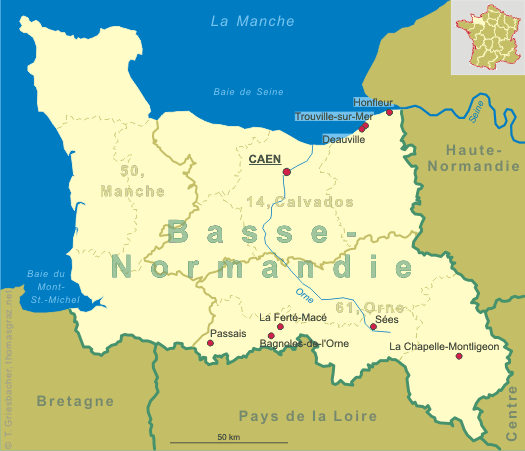 Baja Normandía Mapa de Ciudades