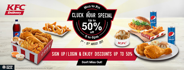 KFC Delivery Cluck Hour Special 50% Discount Offer Promo