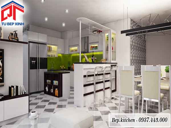 thiết kế quầy bar mini cho gian bếp nhỏ tủ bếp có quầy bar
