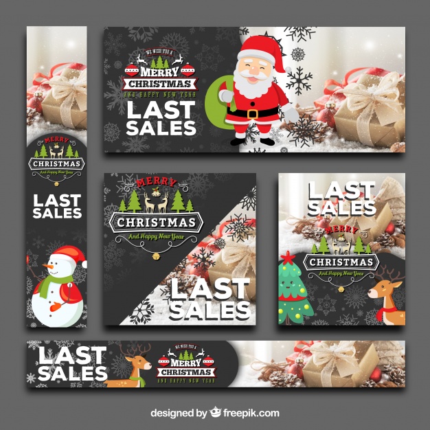 Cute pack of christmas sale banners Free Vector
