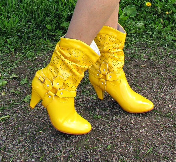 yellow boots booties latex 
