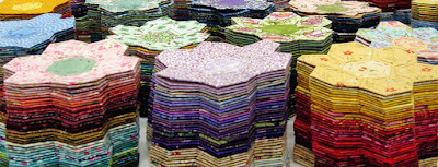 Robin Atkins, 733 hexie flowers, made for triptych quilts Robin Atkins, 733 hexie flowers, made for triptych quilts
