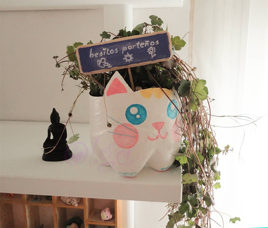 maceta gato - flower cat - pintura pizarra chalk paint 