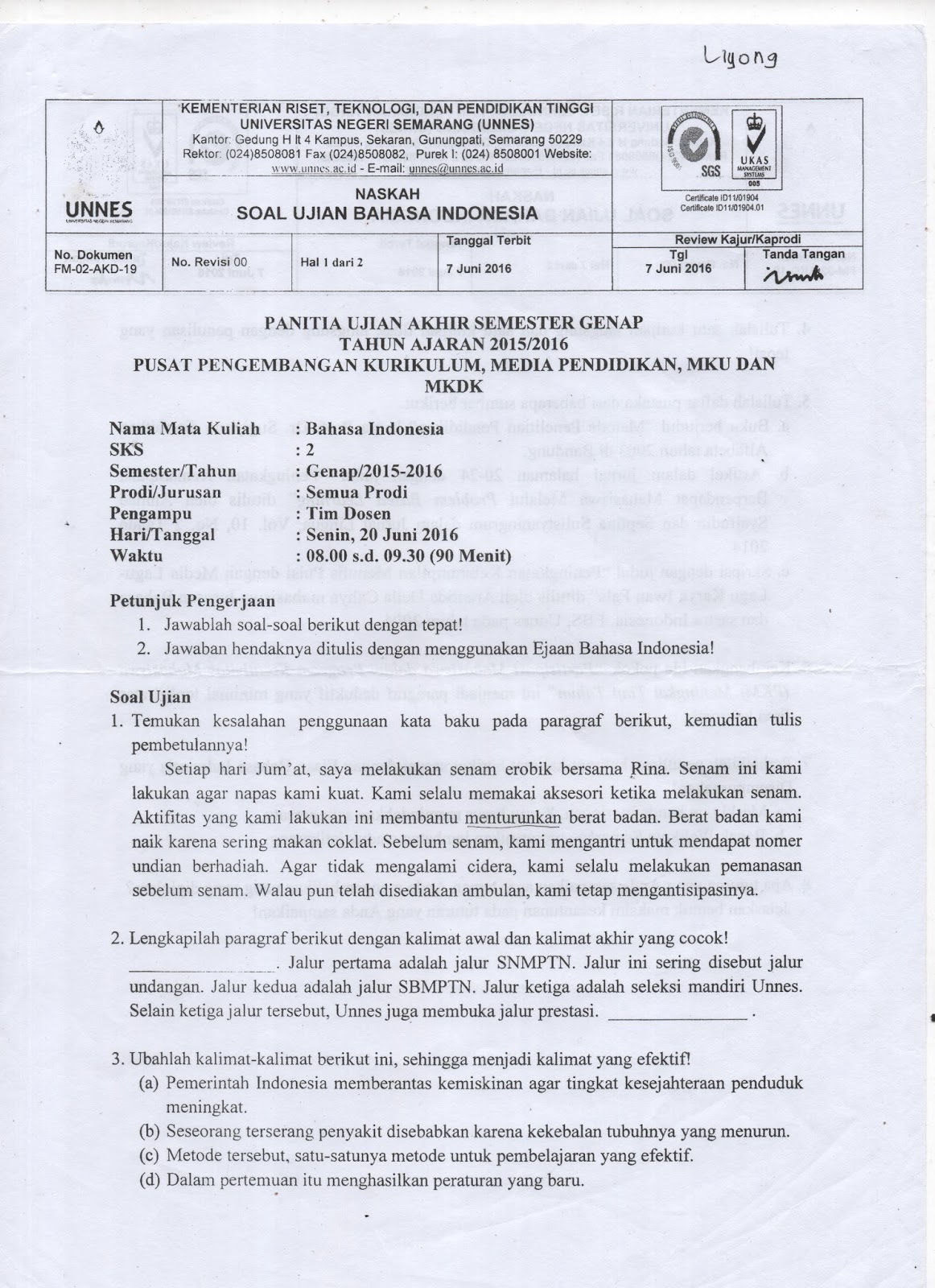 Soal Uas Mata Kuliah Bahasa Inggris Semester 2 - Berbagai Mata