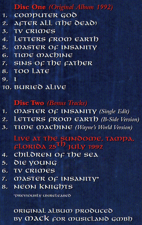 BLACK SABBATH - Dehumanizer Deluxe Edition tracks