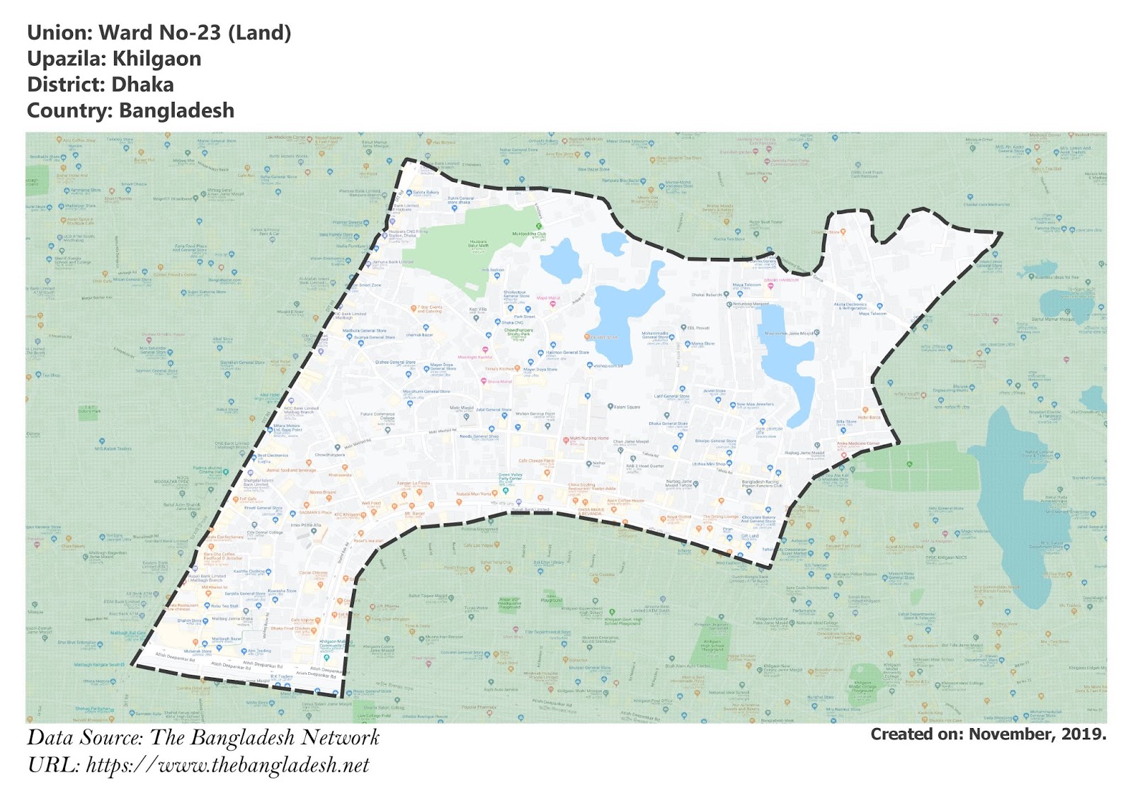 Map of Ward No-23 of Dhaka, Bangladesh.