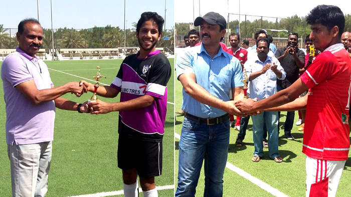 Man of the Match Hussain Ali of Sparx and Ramsheed of Soccer Kerala