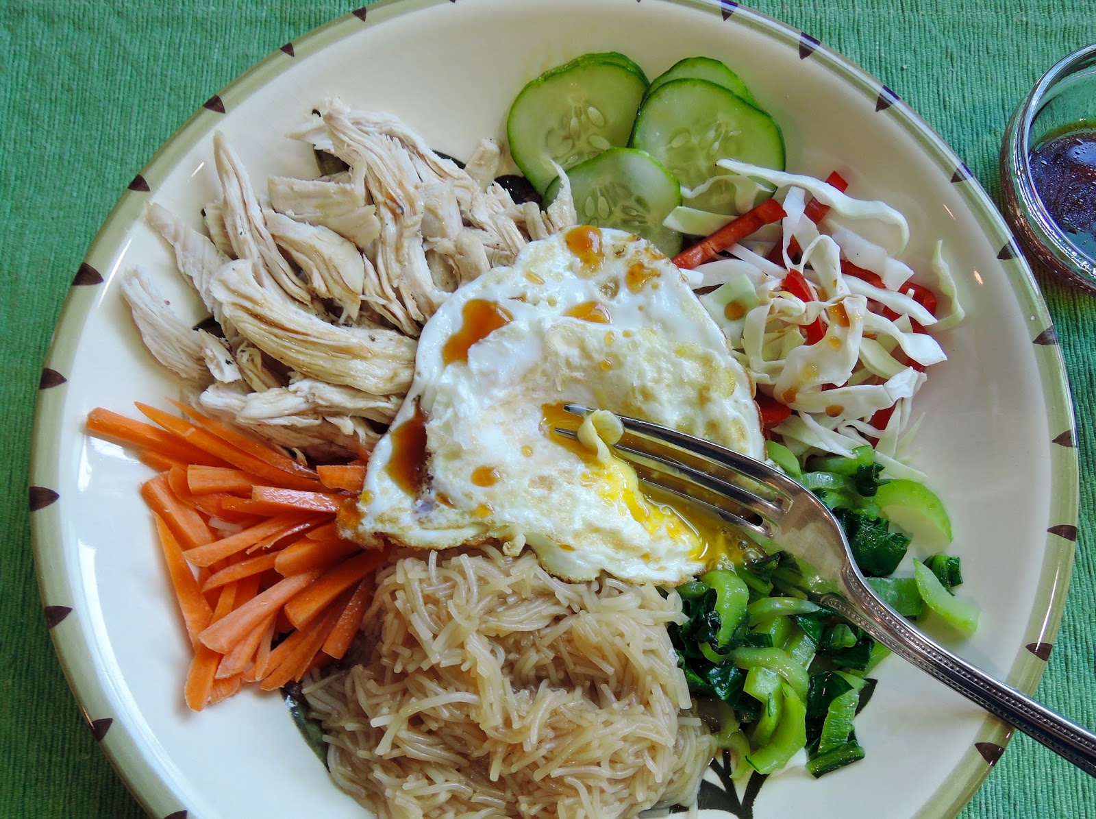 The Briny Lemon Chicken and RiceNoodle Bowl with Sweet and Sour Dressing