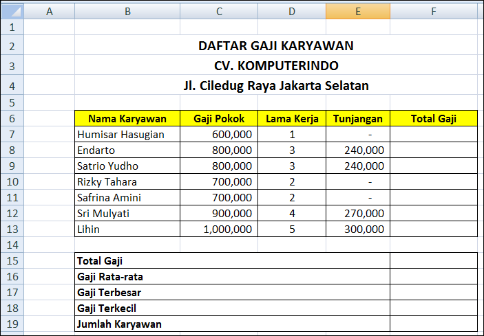 Soal Tes Kerja Microsof Excel Utk Bagian Admin