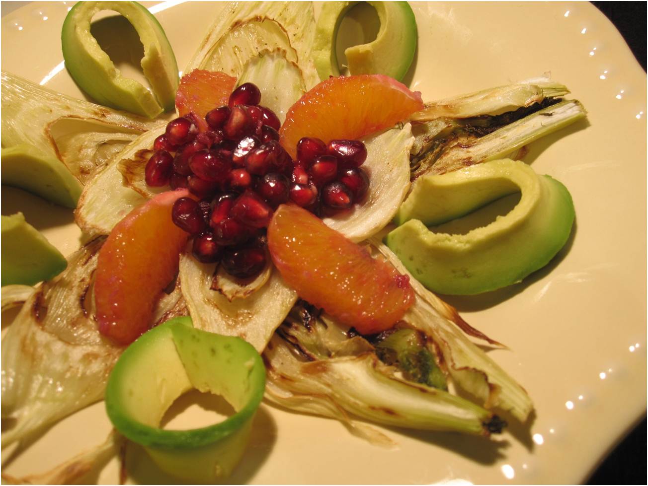 Edible biology Roasted fennel, pomegranate, orange and avocado salad