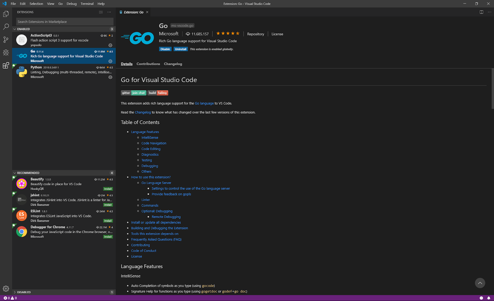 vs code-golang