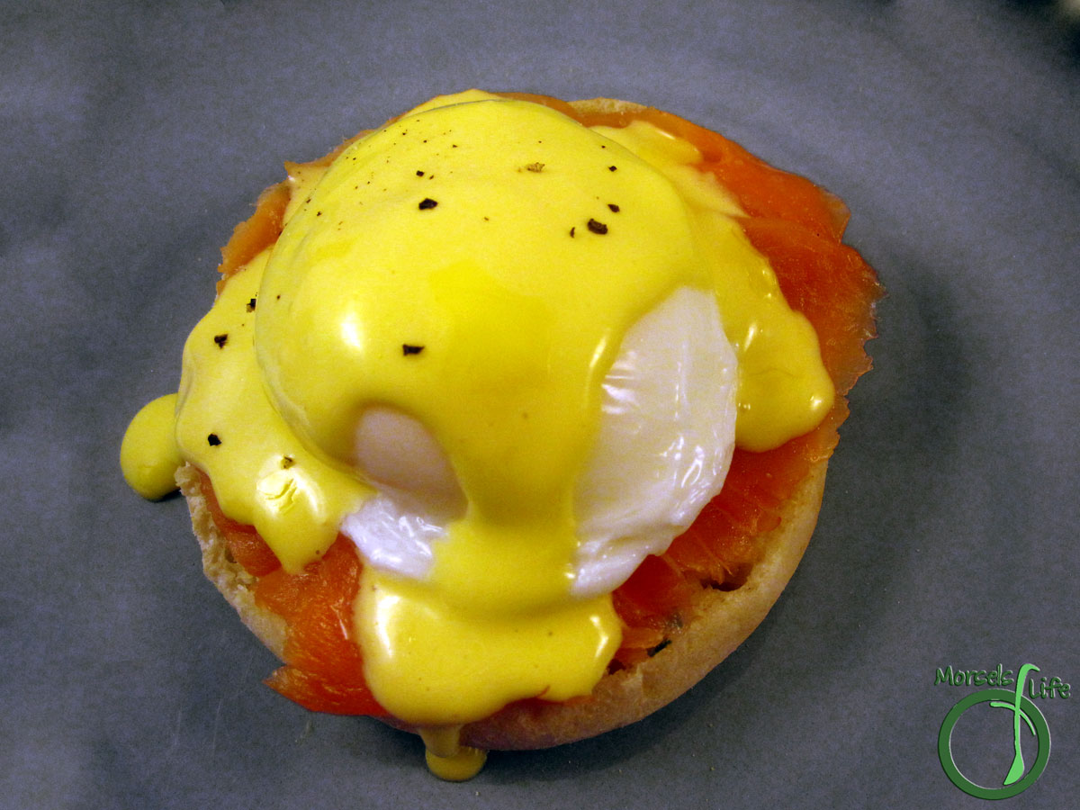 Morsels of Life - Smoked Salmon Benedict - A bed of smoked salmon on a toasted English muffin topped with a poached egg and Hollandaise sauce, making for one tasty Smoked Salmon Benedict.