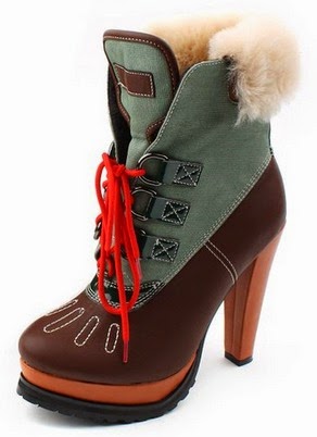 Shearling trim high heeled hiking boot 