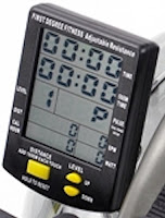 Viking 3 AR Rower's monitor displays time, distance, 500m split time, strokes per minute, calories per hour, watts and heart rate