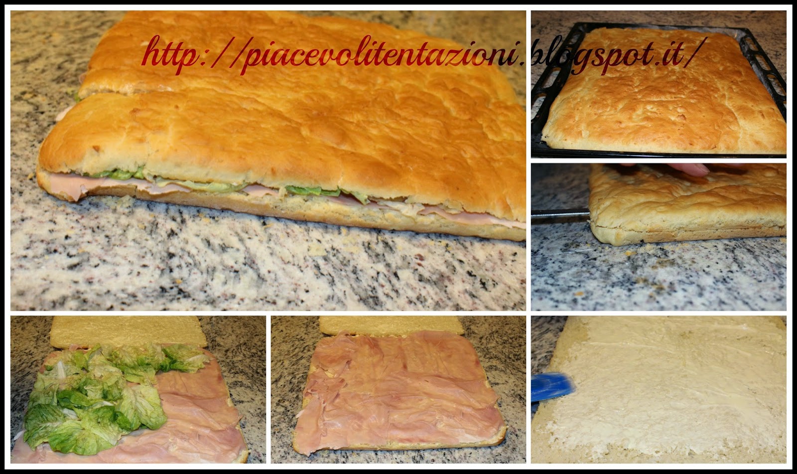 Piacevoli Tentazioni Focaccia fredda con maionese prosciutto e insalata.
