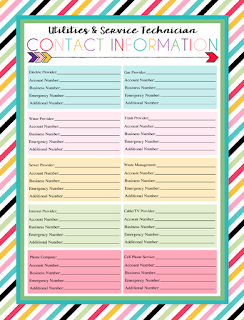 Free Printable Utility Provider Contact Sheet | This is a part of a series of over 30 free organizational printables from ishouldbemoppingthefloor.com | Three Designs & Instant Downloads