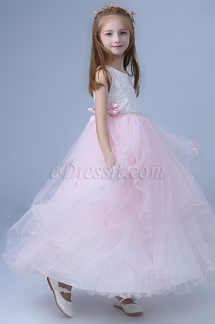 pink sleeveless wedding flower girl dress