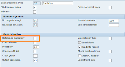 Mandatory reference control at sale document type 