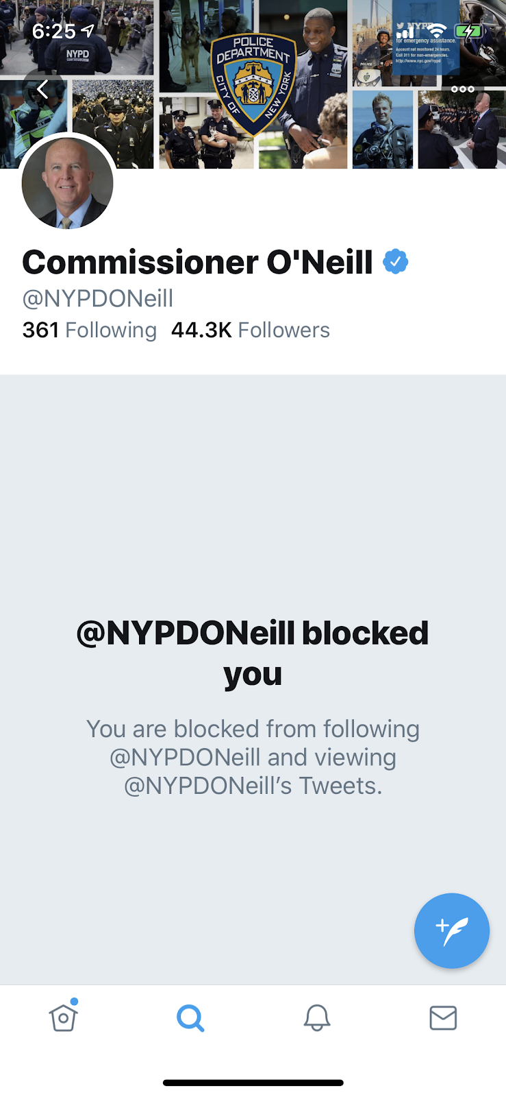 NYPD PC O'Neill Blocks Me on Twitter Protecting Serious Crimes!