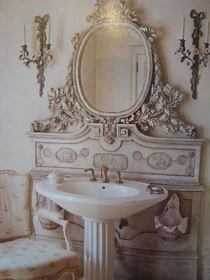 Eye For Design How To Create A French Bathroom Look For Large Ornate Mirrors In Gold Or Neutral Colors With Detailed Carvings Of Sculpted Bows Ribbons And Architectural Elements