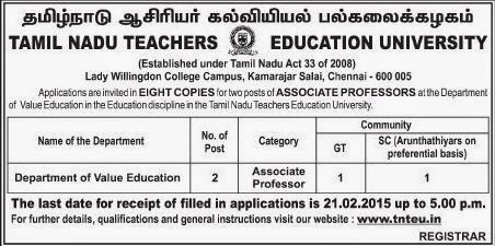 Tamil Nadu Teachers Education University Jobs (www.tngovernmentjobs.in)