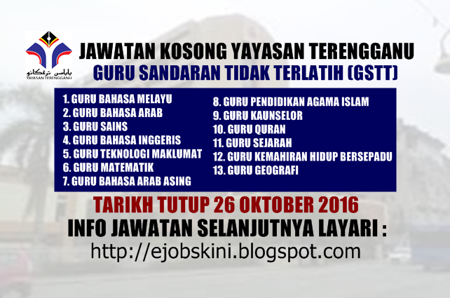 Jawatan Kosong Guru Sandaran Tidak Terlatih Gstt Di Yayasan Terengganu 26 Oktober 2016