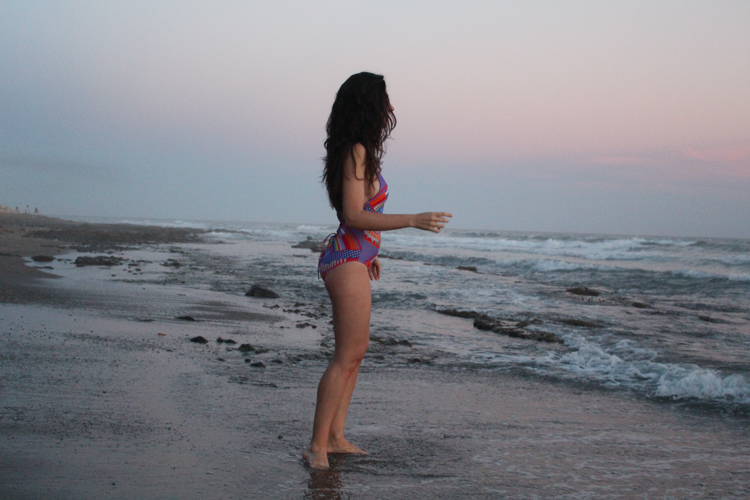 Spaghetti Strap Rainbow Print One-Piece Swimwear