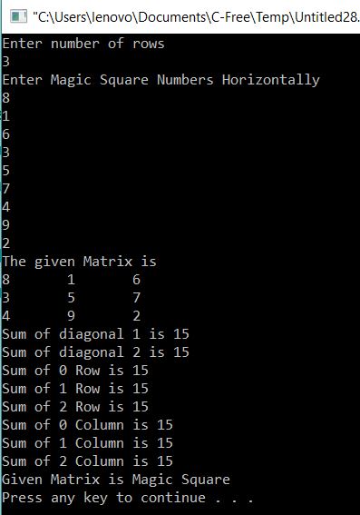 Check Whether Given Matrix is Magic Square or Not