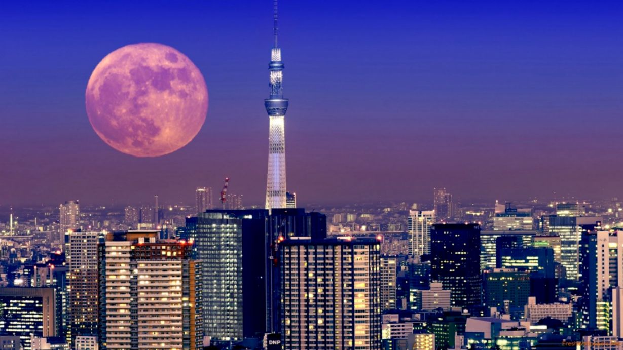 Tokyo Moon At Night Wallpaper Desktop