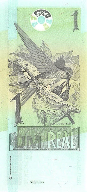Brazil Currency 1 Real banknote 2003 Hummingbird  feeding chicks in nest