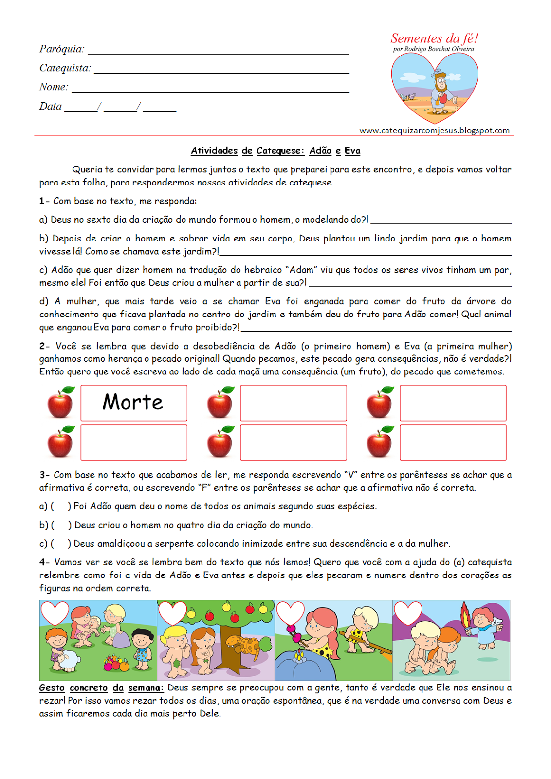 Catequizar com Jesus: Atividades de Catequese: Adão e Eva