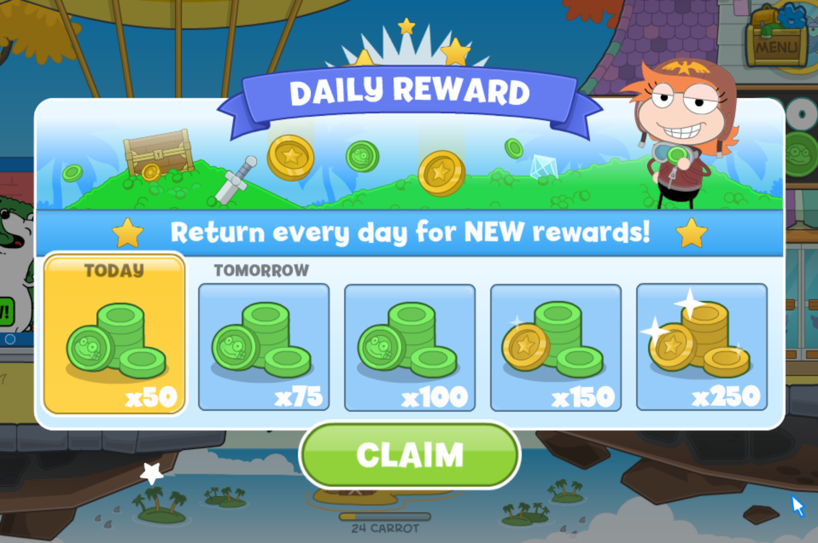 Investing daily login rewards vest period