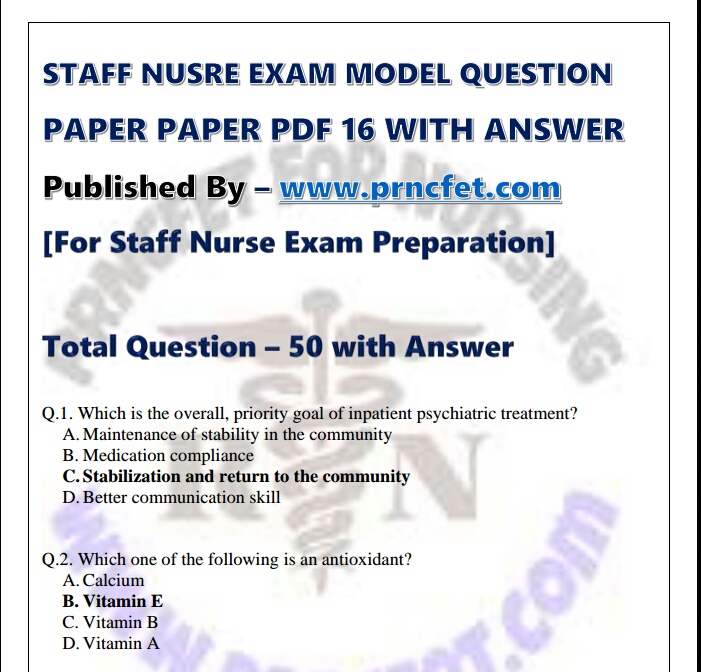 Latest Staff Nurse Recruitment Staff Nurse Papers Exam Pattern
