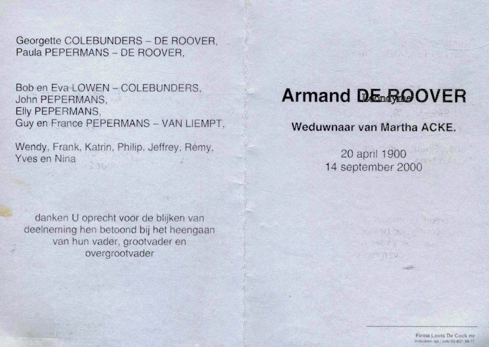 Historische weetjes Armand De Roover 19002000, de honderdjarige van