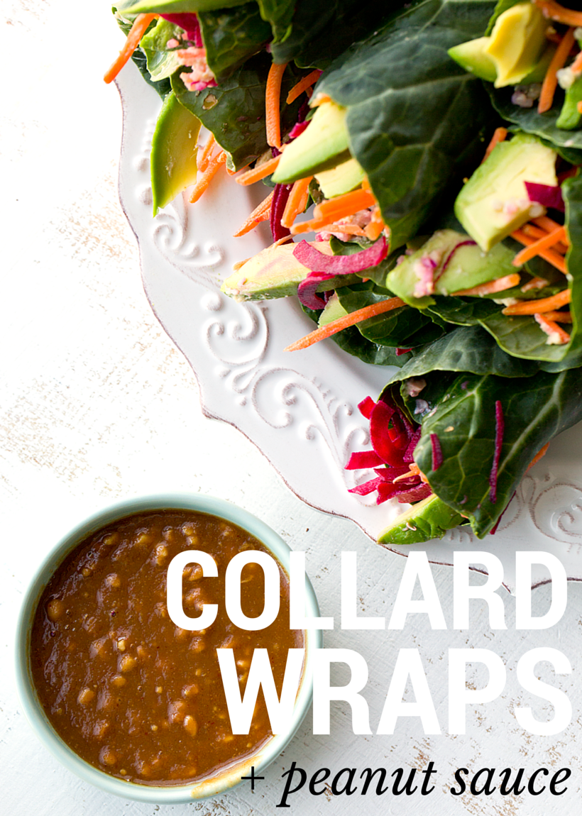 collard wraps with peanut sauce