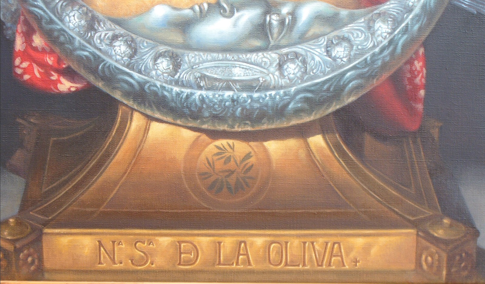 Detalle de cuadro de la Virgen de la Oliva hecho por ªRU-MOR. Óleo sobre lienzo