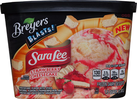 On Second Scoop: Ice Cream Reviews: Breyers BLASTS! Sara Lee Strawberry  Cheesecake