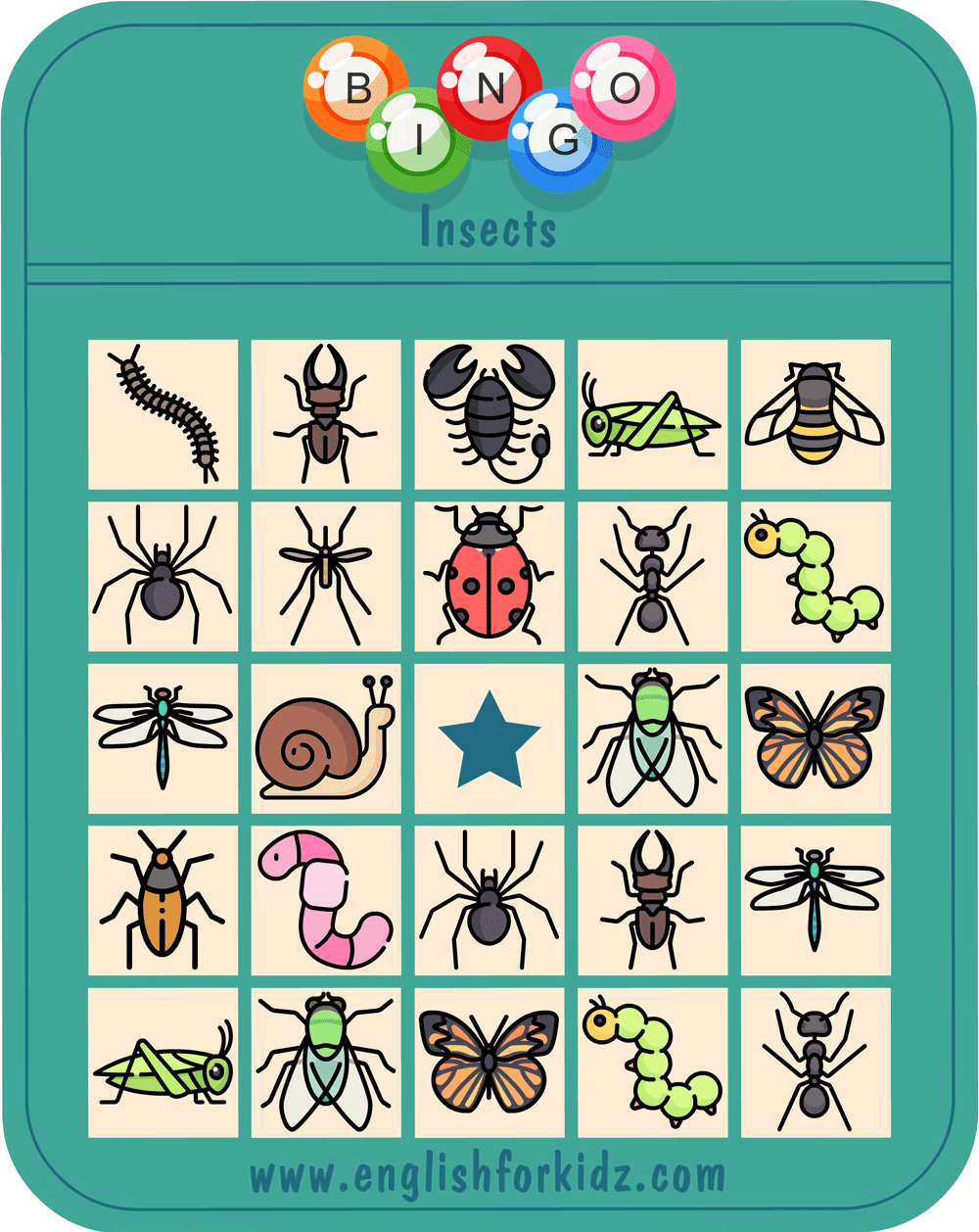 Insects Bingo Game Printable