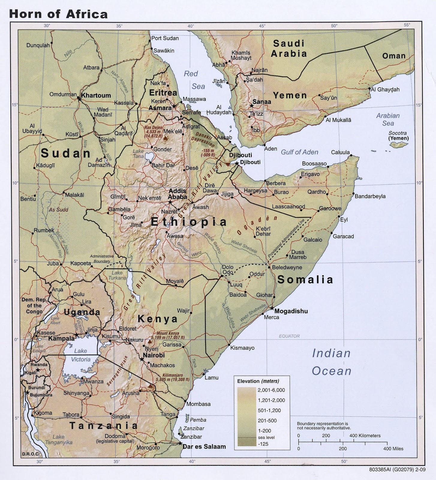 redaktionelle prioritet kom sammen Landkarte vom Horn von Afrika (2009, Englisch) | Weltatlas